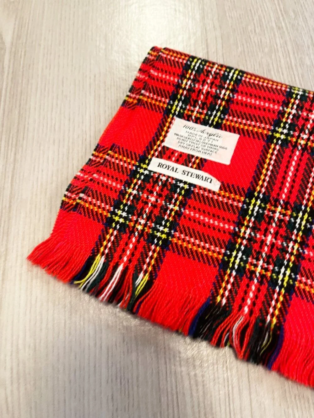Royal Stewart Tartan Scarf 100% Acrylic Red Plaid Fringe Made in Japan Unisex